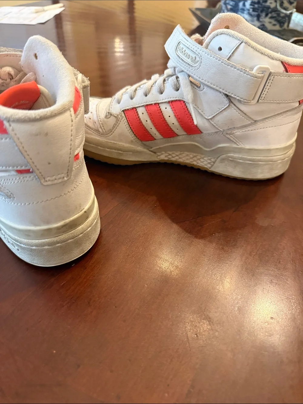 Adidas Forum Women’s Mid-Top Sneakers in White and Coral Pink